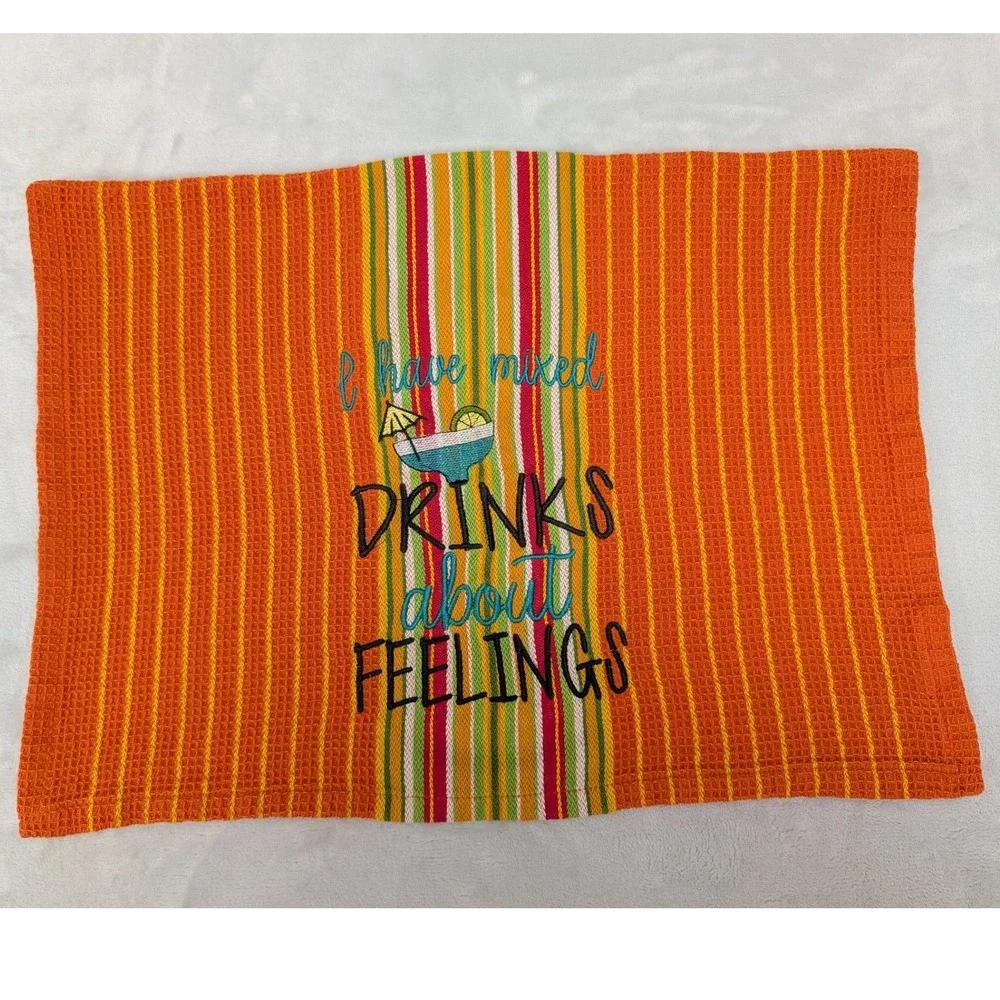 I Have Mixed Drinks About Feelings! Kitchen Bath Bar Hand Cocktail Towel Striped